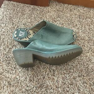Green Fly London leather mules open toed w rubber sole